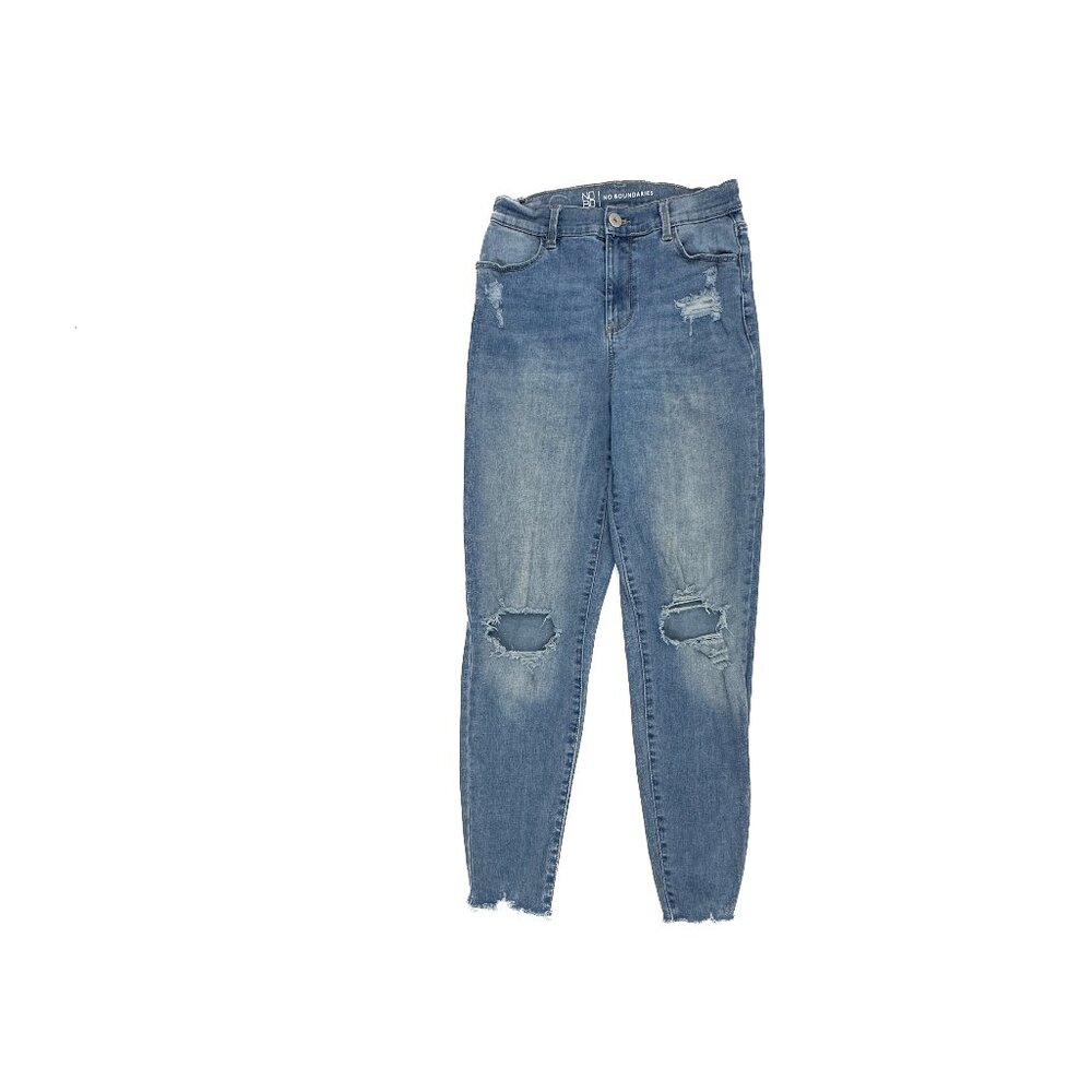 No Boundaries Jeans Women 5 Blue Skinny Raw Hem Distressed High Rise 18538